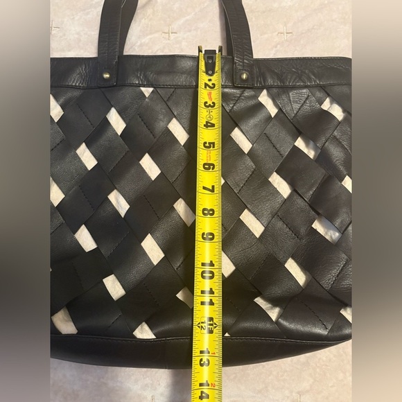 Black Leather and Canvas Woven Tote Bag Medium Career Classic Capsule - Picture 4 of 9